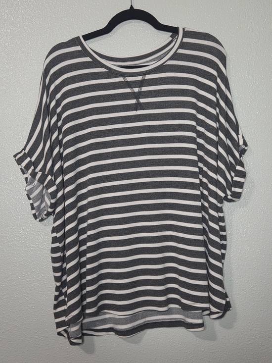 24/7 Maurices Tops - Women's Oversized Black & White Striped Short-Sleeve Tee Size 3x